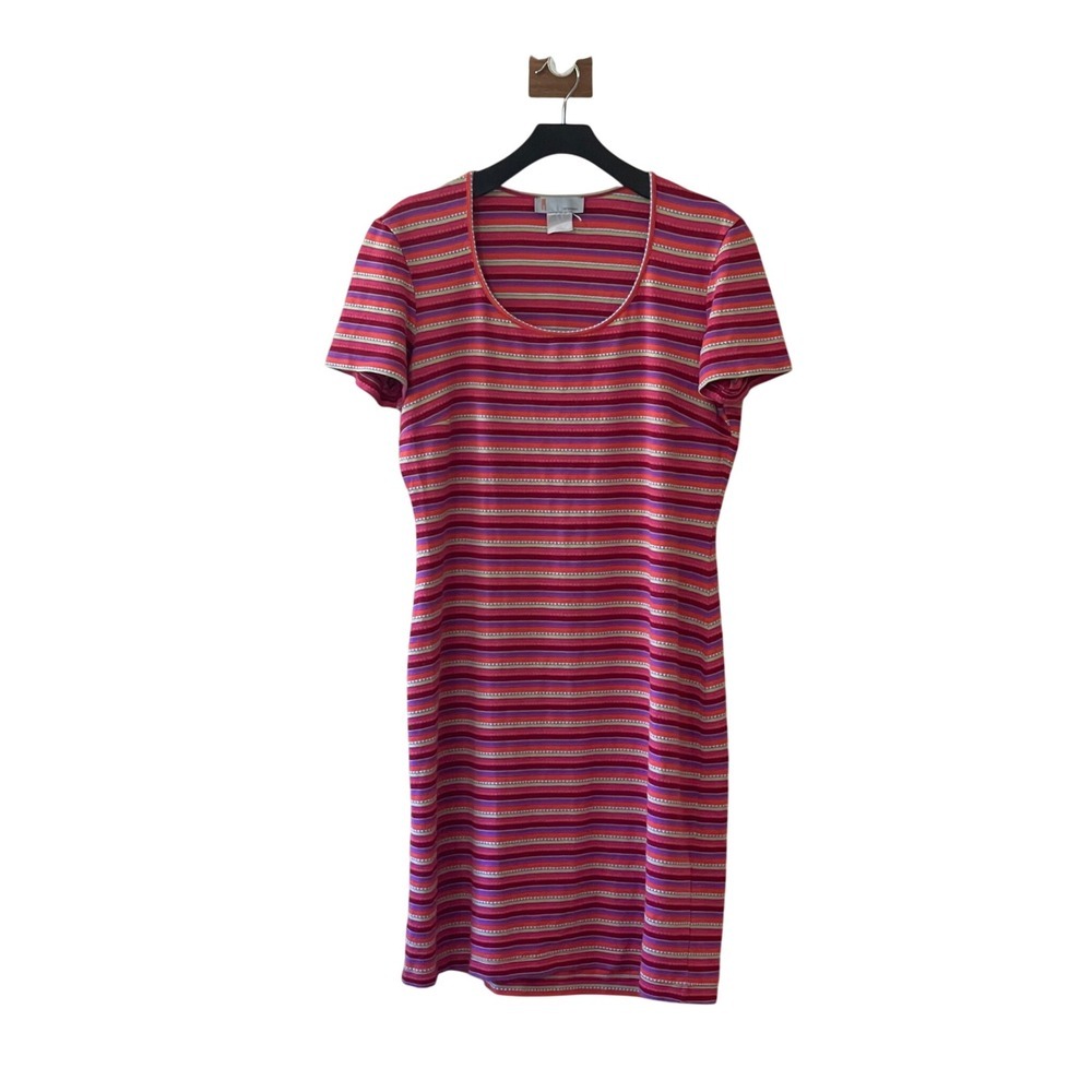 Vintage Missoni‎ Striped Knit Dress Colorful Short Sleeve Bodycon